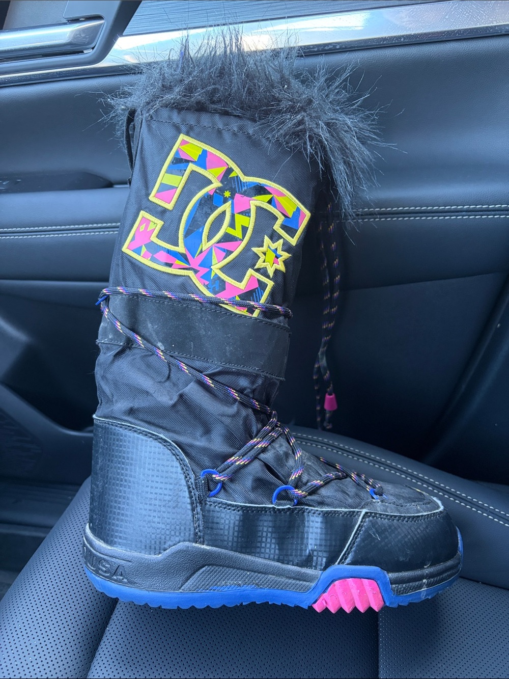 DC Black Winter Boot with Blue & Pink Accents